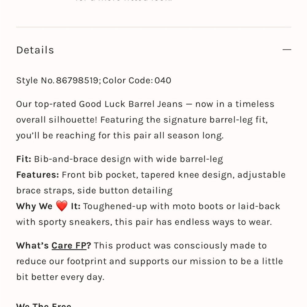 We The Free Good Luck Barrel Overalls • Size L • Ultra Light Beam - Picture 5 of 16